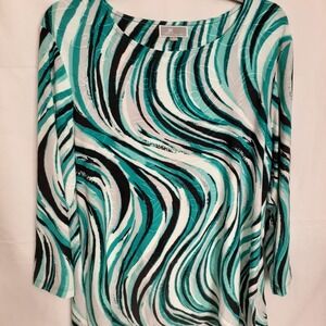 Women's JM Collection Multicolor Vertical Wave Blouse Textured Size L 3/4 Sleeve